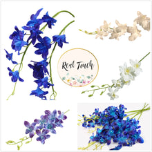 Load image into Gallery viewer, Stunning real touch faux blue orchid flowers with bendable stems, great for bouquets and boutonnieres.