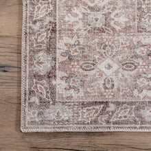 Load image into Gallery viewer, Featuring a beautiful rug with a flat pile and non-slip backing, this close-up view showcases its sleekness on a wooden floor