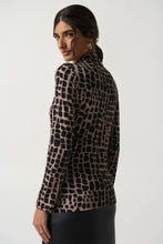 Load image into Gallery viewer, Chic and stylish animal print top with long sleeves, fitted silhouette, and mock neck. Perfect for dressing up with trousers and heels or keeping it casual with jeans and sneakers.