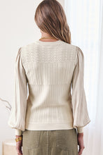Load image into Gallery viewer, Champagne Woven Satin Long Sleeve Sweater Top.