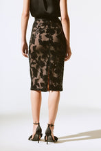 Load image into Gallery viewer, Elegant floral pull-on skirt with sequins, satin waistband, and a chic pencil shape, enhanced by a dramatic back slit.