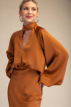 Load image into Gallery viewer, Woman wearing a brown dress with a plain background