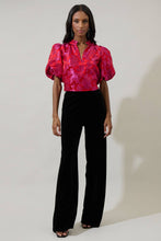 Load image into Gallery viewer, Black high waisted velvet wide leg pants.