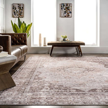 Load image into Gallery viewer, Transform your space with an elegant, machine-made area rug in a room boasting a couch and chair. Crafted from 100% polyester, it comes with a smooth flat pile and integrated non-slip backing. Originating from China.