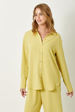 Load image into Gallery viewer, Muted Lemon Button Down Blouse adds texture to your wardrobe.
