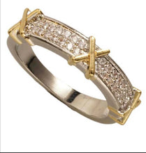 Load image into Gallery viewer, Silver Crystal Ring with Gold Accents in Size 8.