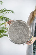 Load image into Gallery viewer, Two gold birds perched on silver tray handles, adding charm. Use for serving cocktails or displaying a candle. Perfect accent for sunroom, kitchen, or bathroom.