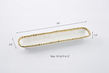 Load image into Gallery viewer, Gleaming white porcelain cracker tray in Golden Salerno design with lustrous gold beads. Safe for food, dishwasher, oven up to 500°.