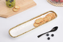 Load image into Gallery viewer, Golden Salerno cracker tray: white porcelain with gold beads. Food, dishwasher, oven safe. Easy care.