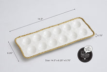 Load image into Gallery viewer, Deviled Egg Tray in Golden Salerno: Perfect for brunch or Easter, this tray holds a dozen deviled eggs or sushi. High-fired porcelain with gold beads, dishwasher safe.