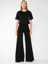 Load image into Gallery viewer, Black cropped top and wide leg pants, the perfect high-waist, Ponte knit pant with exaggerated wide leg and slimming high waistline.