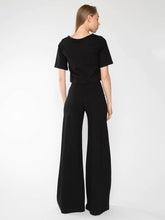 Load image into Gallery viewer, Black cropped top and wide leg pants, high-waist Ponte knit pant with exaggerated wide leg, slimming high waistline.