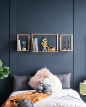 Load image into Gallery viewer, Glamorous set of 6 floating wall shelves with gold frame, rectangular/square designs, iron and veneer accents for a stylish display.