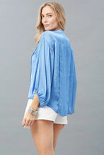 Load image into Gallery viewer, Lola & Sophie's Vintage Satin Peasant Top: a stylish, comfy top that exudes glamour. Step into the spotlight!