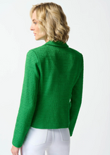 Load image into Gallery viewer, Elegant bouclé blazer with a notched collar, tailored boxy shape, long sleeves, and a single button for a sophisticated appearance.