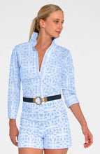 Load image into Gallery viewer, Chic women's shirt with a geometric chain-link pattern, deep V-neck, and three-quarter sleeves, perfect for various occasions.