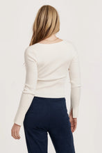 Load image into Gallery viewer, Cozy long sleeve V-neck top in solid color, crafted from stretch rib fabric with an edge hem for a versatile look.