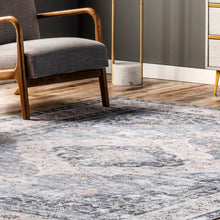 Load image into Gallery viewer, Sophisticated modern rug in blue and white tones, featuring a flat pile and non-slip backing. Made from 100% polyester.