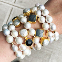 Load image into Gallery viewer, Artisanal open bangle with four stones set in textured gold, designed for stacking and made-to-order for a perfect fit.