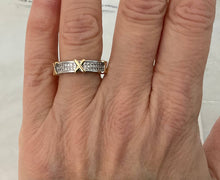 Load image into Gallery viewer, Silver Crystal Ring with Gold Accents in Size 8.