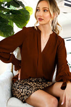 Load image into Gallery viewer, Henley Neck Balloon Sleeve Blouse