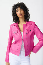 Load image into Gallery viewer, Upgrade your look with a timeless pink leather jacket, adorned with metal trims for a touch of sophistication.