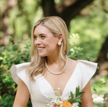 Load image into Gallery viewer, Classic pearl strand necklace with shell pearls, made from oyster shells. Hand-knotted for a beautiful finish.