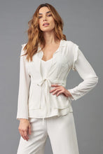 Load image into Gallery viewer, A stylish Lola & Sophie Double Georgette Drawstring Jacket with double-layered georgette fabric, flattering silhouette, and drawstring waist.