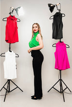 Load image into Gallery viewer, Posh Couture's sleeveless black mock shirt: a timeless, stylish design made from luxurious fabric. Elevate your wardrobe with this sophisticated piece.