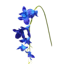 Load image into Gallery viewer, Blue orchid flowers on a white background - real touch orchid with bendable stems, perfect for arrangements and corsages.
