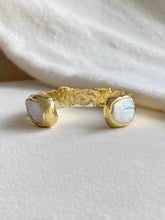 Load image into Gallery viewer, Bendable 18k gold-plated Freshwater Pearl Mist Cuff bracelet, perfect fit for any wrist size.
