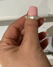 Load image into Gallery viewer, 18k Gold Plated and Mother of Pearl geometric ring band size 8.

