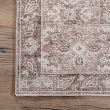 Load image into Gallery viewer, Featuring a beautiful rug with a flat pile and non-slip backing, this close-up view showcases its sleekness on a wooden floor
