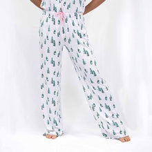 Load image into Gallery viewer, Christmas Cheers Sleep pants: Red and green plaid pattern with snowflakes. Perfect for cozy nights by the fire.

