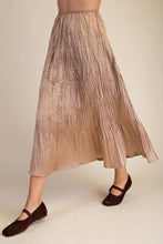Load image into Gallery viewer, Wrinkled midi taupe colored high waisted skirt.
