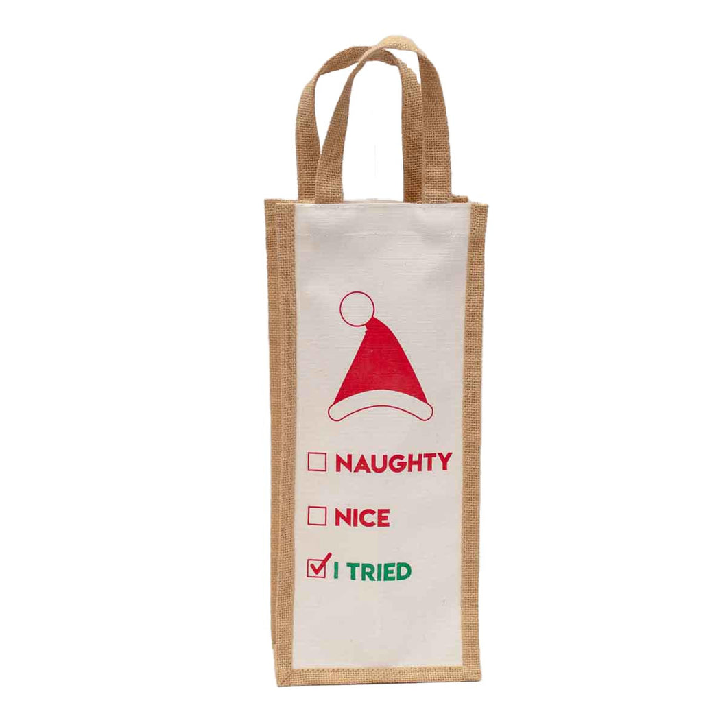 Festive holiday wine bag, perfect for gifting! Pair it with your favorite bottle and surprise a friend, teacher, or even yourself!