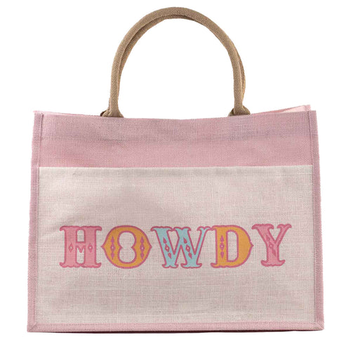 Howdy Friends Jute Pocket Tote