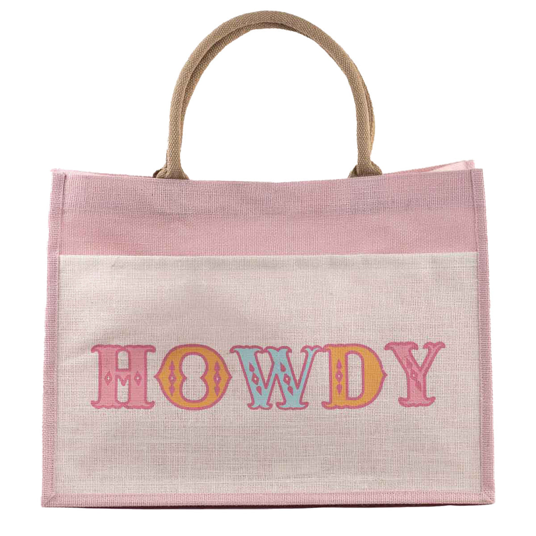 Howdy Friends Jute Pocket Tote