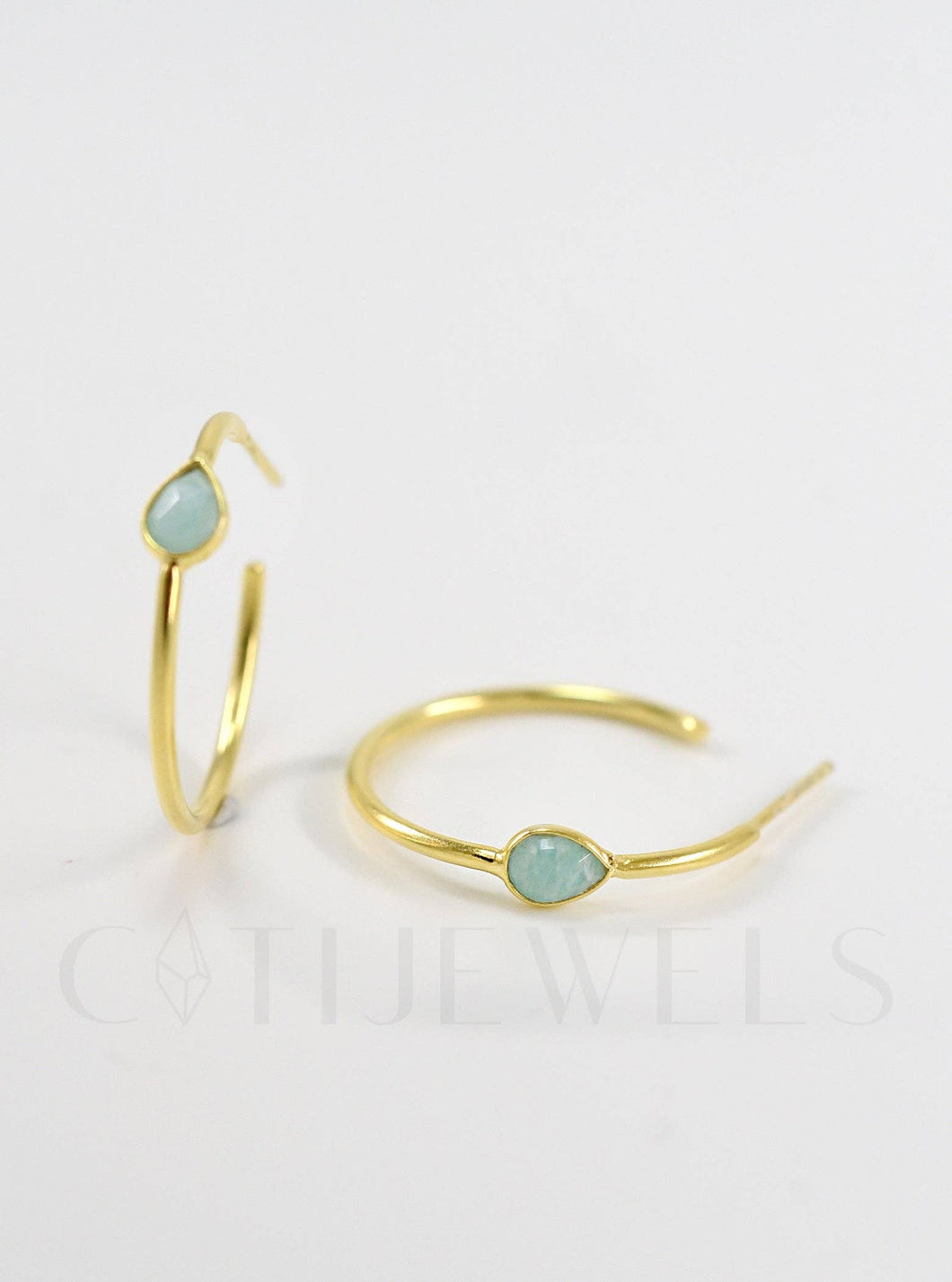 Mini Hoop with Gemstone Earring: Amazonite