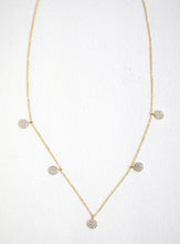 Load image into Gallery viewer, Elegant 925 Silver necklace with five mini CZ discs, adjustable from 16&quot; to 18&quot;, in black rhodium and rose gold tones.


