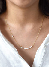 Load image into Gallery viewer, An elegant 16&quot;+2&quot; necklace featuring a curved bar with luxurious stone beads and a stunning pearl accent.
