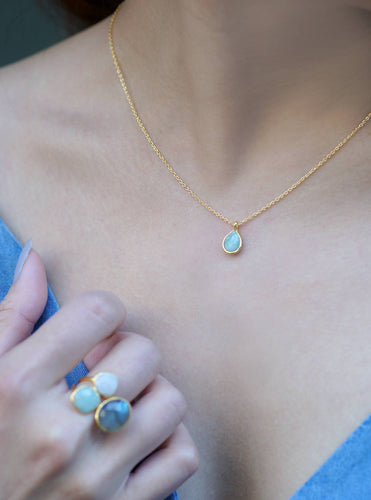 Dainty teardrop gemstone necklace in gold or silver, 16