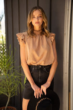 Load image into Gallery viewer, Daphne Taupe Suede Ruffle Sleeve Top
