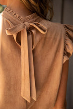 Load image into Gallery viewer, Daphne Taupe Suede Ruffle Sleeve Top
