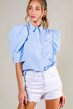 Load image into Gallery viewer, Pinstripe Grace Puff Sleeve Top
