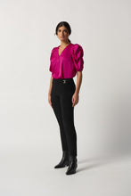Load image into Gallery viewer, Elegant straight-leg pants in bonded silk, featuring an elastic waistband and gold accents, perfect for any occasion.
