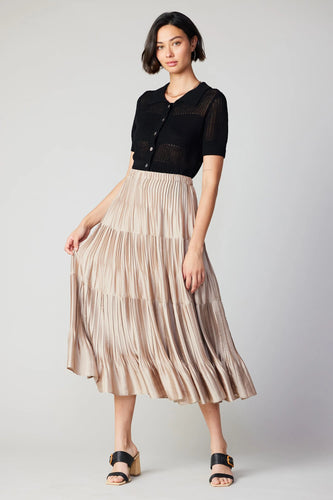 Soft, lightweight Pleated Tiered Midi Skirt - Current Air, perfect for a comfortable and stylish look.