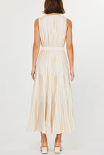 Load image into Gallery viewer, Goddess-level sleeveless dress featuring a cinched waist, round neckline, and flowing tiered skirt for effortless elegance.
