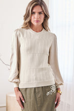 Load image into Gallery viewer, Champagne Woven Satin Long Sleeve Sweater Top.
