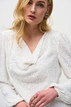 Load image into Gallery viewer, A luxurious sequined top showcasing a draped cowl neckline, effortlessly combining sophistication and style for any occasion.
